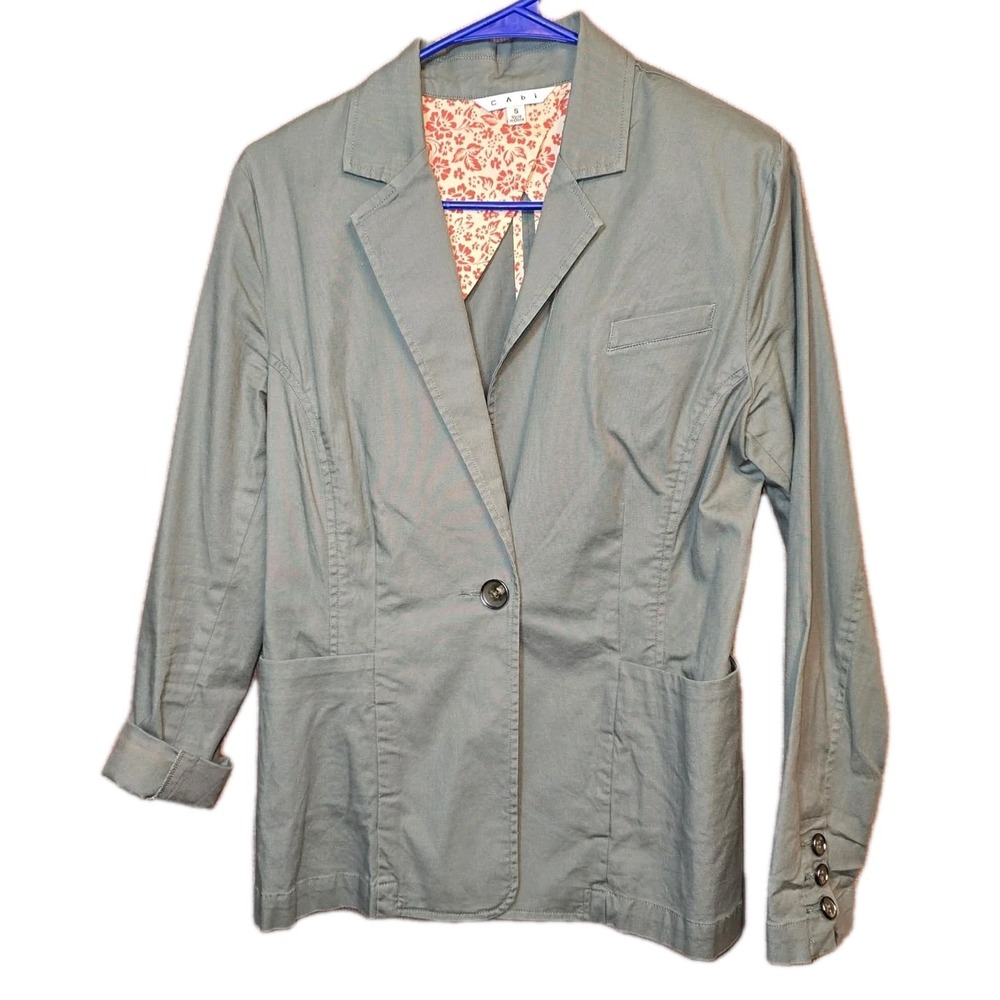 🌿 CAbi Olive Green Lightweight Blazer Jacket Women's Small GUC Boho Casual 🌿